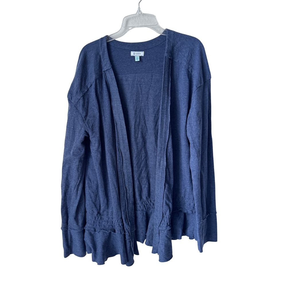 Susina Navy Blue Ruffle Hem Open Front Cardigan Sweater XL RK384209MI